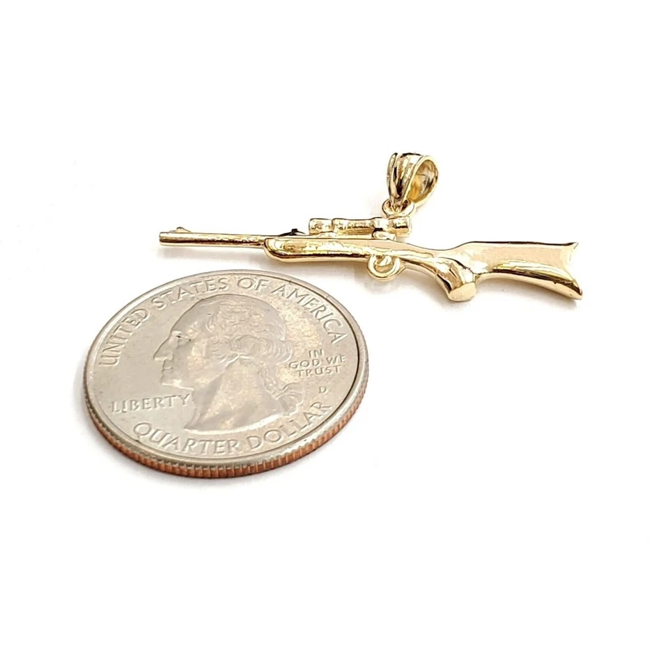 Nuevo Colgante Rifle Pistola 3D Oro Amarillo 14k Dije Pulido Joyería Fina Regalo 3.1g Foto 3 de 4