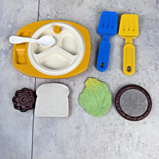 VTG Fisher-Price Kitchen 1980s Baby Dish Hamburger Spatula Lettuce Cookie Bread