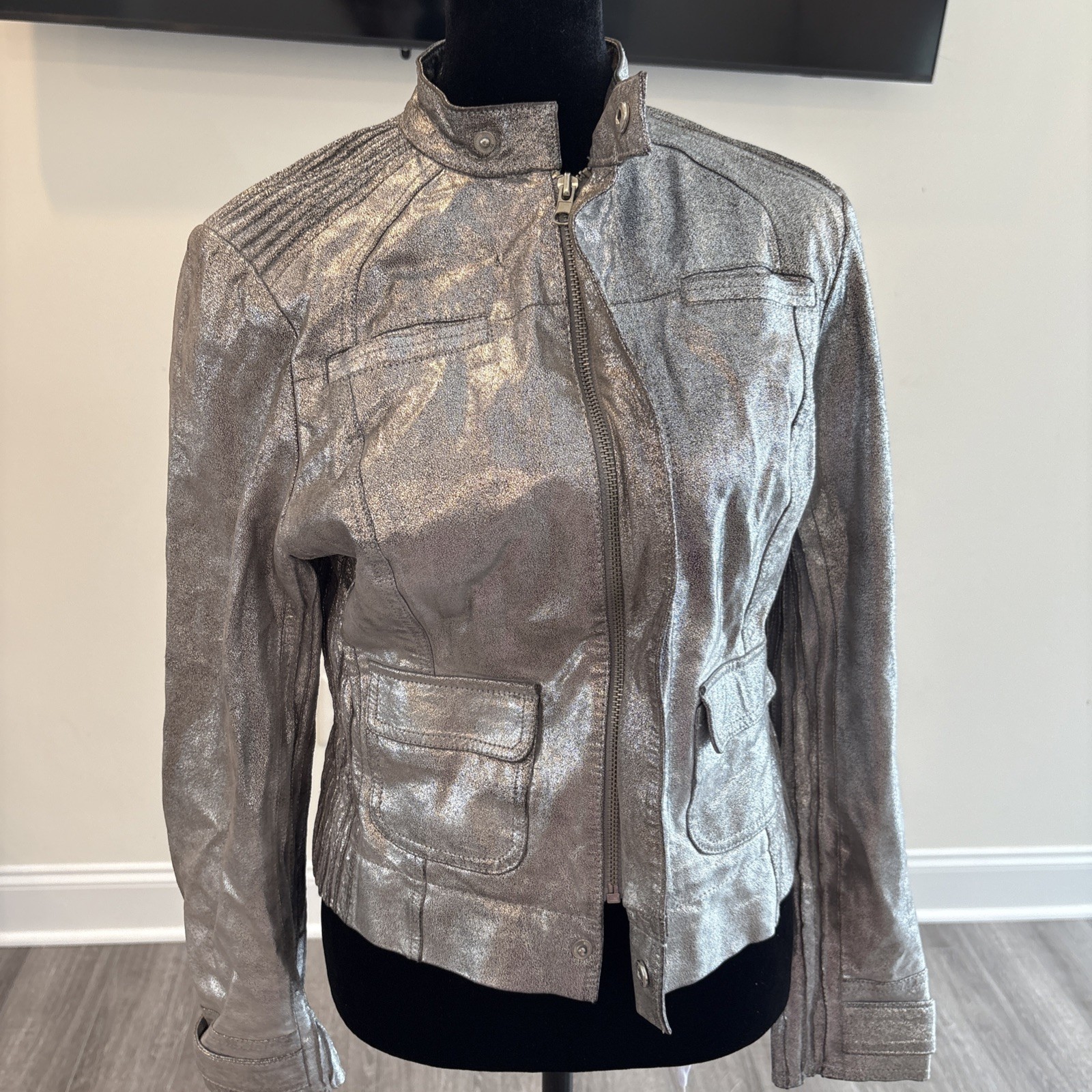 Bebe Cobblestone Silver Pattern Vintage Biker Jac… - image 6