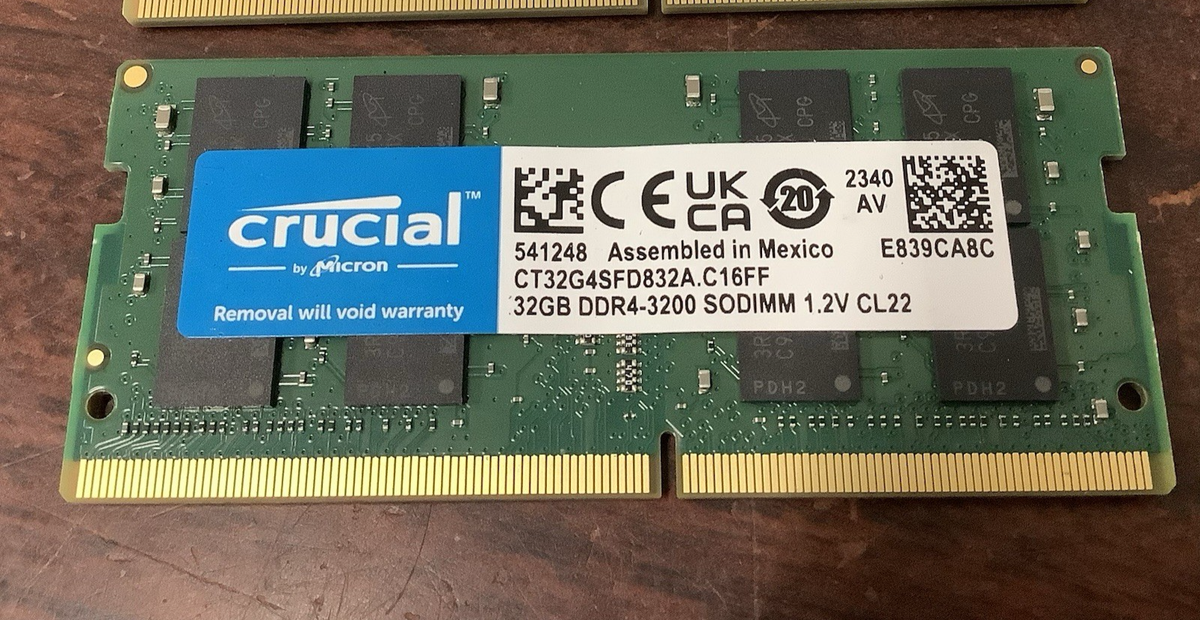 2pc LOT ~ Crucial 32GB DDR4-3200 SODIMM Laptop RAM CT32G4SFD832A