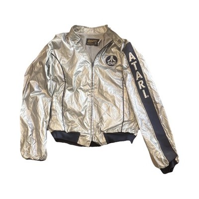 Swingster Atari Logo Silver/Black Bomber Jacket Zip Front Kid s XL Vintage