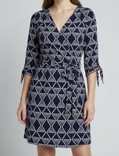 Old Navy geometric wrap-style front with waist tie & tie-detail sleeves dress L