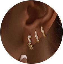 CZ Huggie Earrings for Women, Dainty Gold Earring Stacks 14K Gold Plated Small H