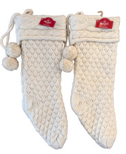 NEW Set of two 20" Ivory Cable Knit Christmas Stockings HOLIDAY TIME