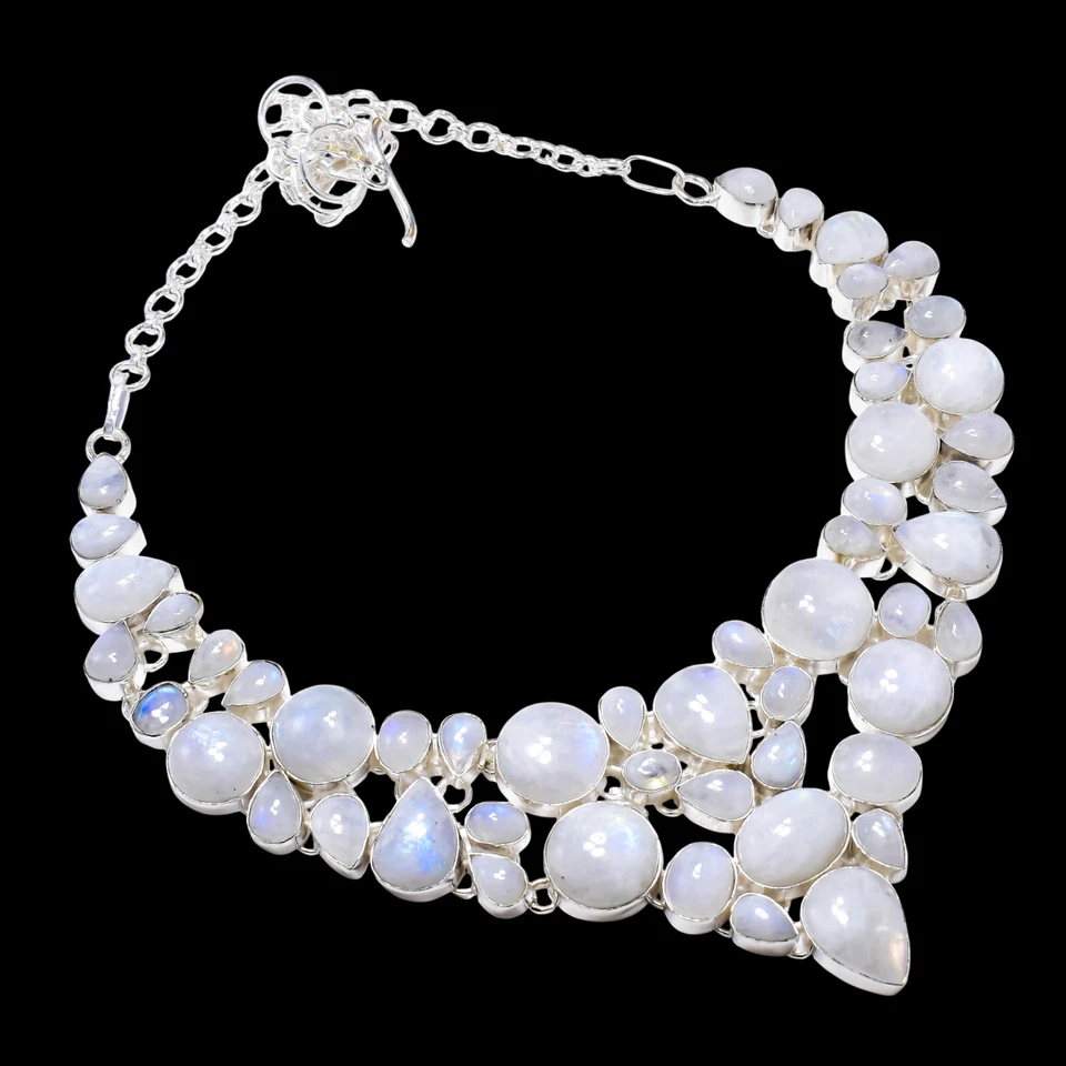 A++ Moonstone Gemstone Handmade 925 Sterling Silver Jewelry Necklace Size 18" - Image 3 of 4