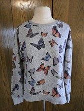 NOBO No Boundaries Gray Colorful Butterflies Sweatshirt Juniors L 11-13 EUC