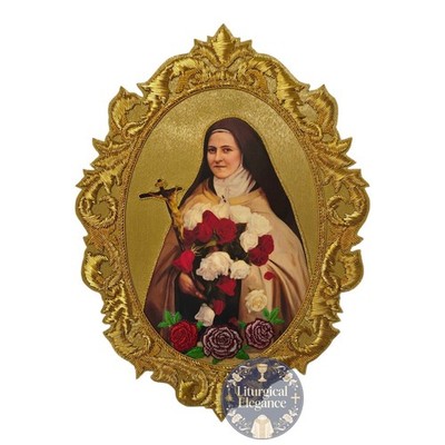 St. Therese of Lisieux Hand Embroidered  Applique   Italian Rich Gold Fabric