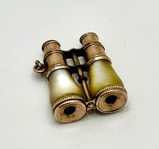ANTIQUE GOLD FILLED & MOTHER OF PEARL BINOCULARS WATCH FOB LORDS PRAYER STANHOPE
