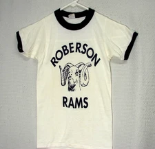 Vtg Roberson Rams White Blue Ringer Single Stitch T Shirt Youth Medium
