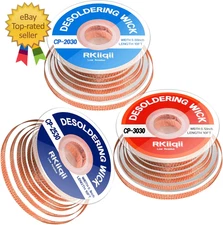 3Pcs Solder Wick Braid Kit with Flux, Low Residue Desoldering Wire 10ft Each