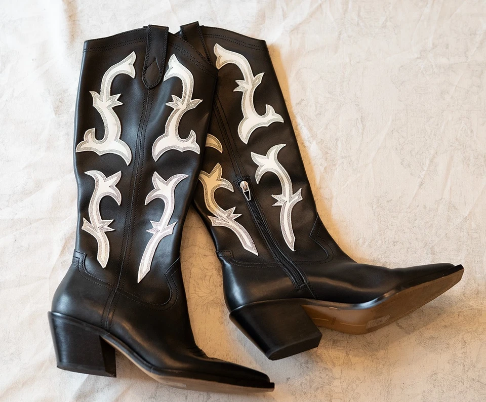 Dolce Vita Black & White Samare Western Boots Womens Size 8.5 Cowgirl Worn Once - Image 3 of 4