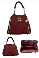 Burgundy Women s Top Handle Satchel Bag, Gold-Tone Hardware, Inner Pockets