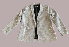 Sequin-Embellished Plaid Open-Front Blazer Black  Silver Womens Size M