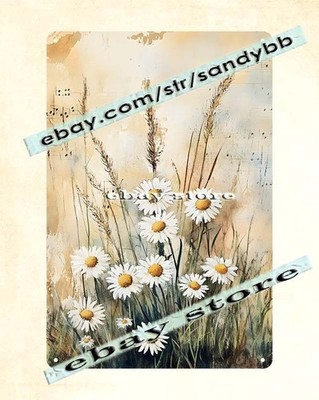 Daisy meadow metal sign cream floral grass, beige tones
