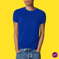 Image of TOMMY HILFIGER Men's Slim Fit T-Shirt Cotton, Wedge Blue, S | UK S | EU S | US S