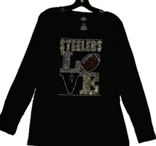 Steelers  football LOVE  rhinestone bling shirt XS S M L XL XXL 1X 2X 3X 4X 5X 