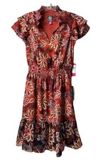 Vince Camuto Dress Women's Size 0 Flutter Sleeve Smocked Waist Floral Ruffle New