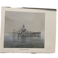 USS ARKANSAS NAVAL Art Print Warship Chas Lundgren Embossed 50 State Ship