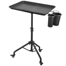 Adjustable Height Salon Tray Cart with Tool Holder, Mobile Service Rolling