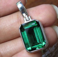 Natural Emerald Pendant May Birthstone Pendant Necklace 925 Sterling Silver