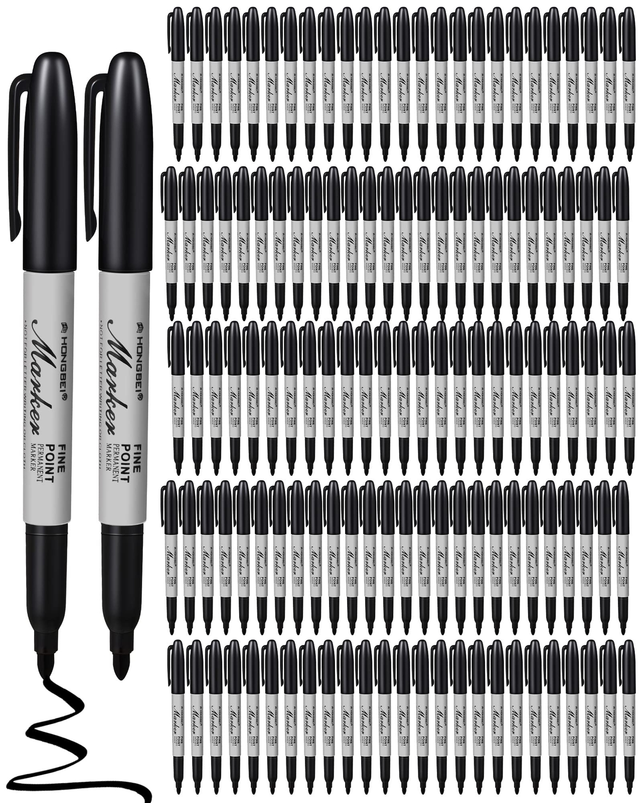 100 Pack Permanent Markers Bulk Black Permanent Marker Set Fine Point Marker ...