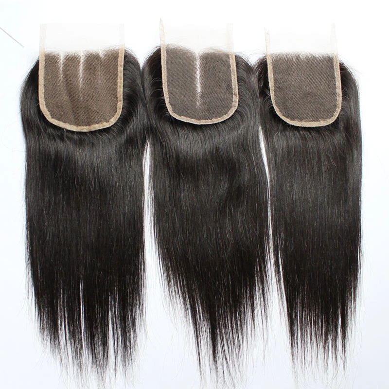 4"x4" Peruano 8A Virgen Remy Cabello Humano Sin Procesar Seda Cierre de Encaje Recto Foto 3 de 4