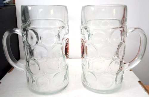 Taza de cerveza de vidrio con hoyuelos Paulaner Munchen Oktoberfest Steins 1L - Juego de 2 - Bueno - Imagen 5 de 6