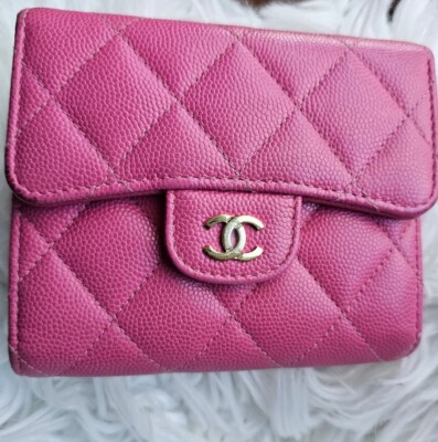 CHANEL pink caviar grained CC Gold Classic TRI-FOLD FLAP