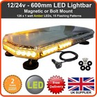 12/24v 600mm LED Lightbar Magnetic or Bolt, Flashing Beacon Truck Recovery Light