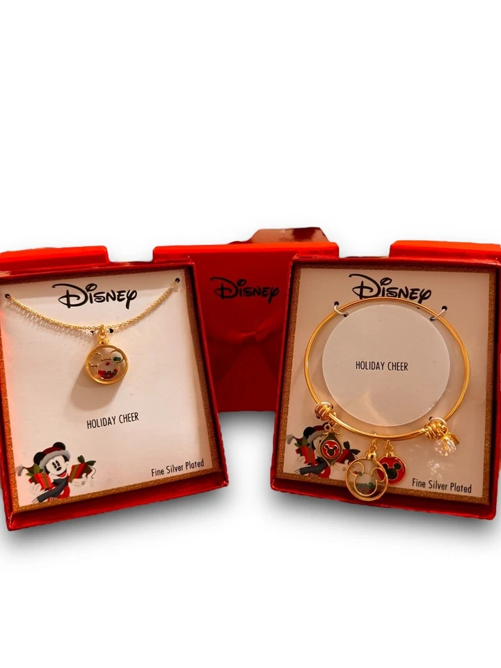 Disney Mickey Charm Pulsera, Collar y Pendientes Brazalete Conjunto de Regalo Foto 3 de 4