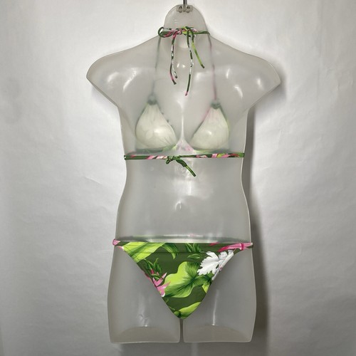 Cia Maritima Bikini Brazilian 2-pc Size S Pink Green Tropical Floral Rings - Picture 9 of 16