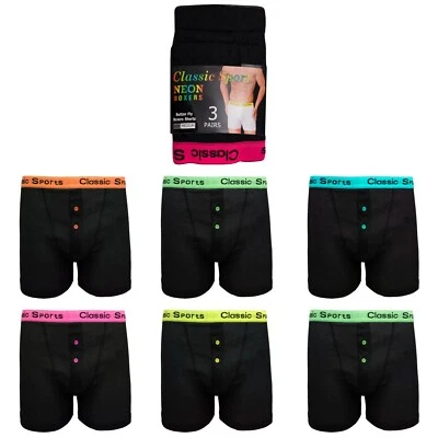 Mens Neon Boxer Shorts Trunks, Comfort Fit Boxers Underwear 6 Pairs 12 Pair Pack