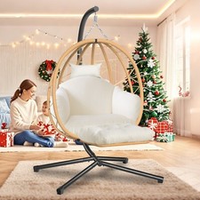 Hanging Egg Swing Chair Stand Hammock Patio Chair Indoor Outdoor w/White Cushion
