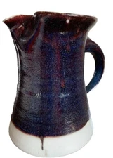 Studio Art Pottery Pitcher Hand Thrown Primitive Farmhouse 6” Tall Signed