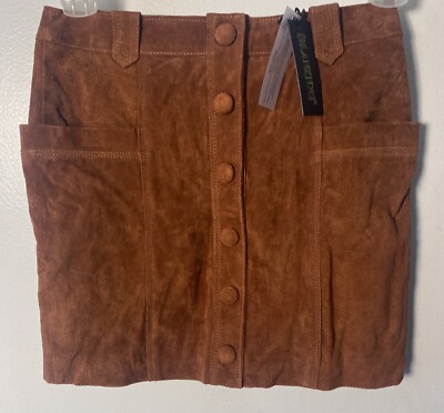 Blank NYC Suede Leather A-Line Mini Sun Valley Skirt Sz 25 Snaps Lined Pockets