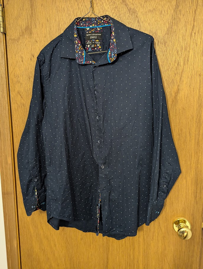 Report Collection Long Sleeve Dress Shirt Blue L  Performance Stretch Flip Cuff