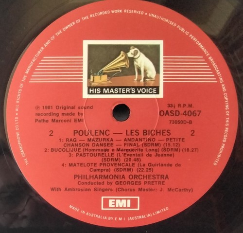 HMV OASD.4067 ED 1 AUS POULENC - LES BICHES PRETRE PHILHARMONIA PROMO LP - Picture 4 of 4