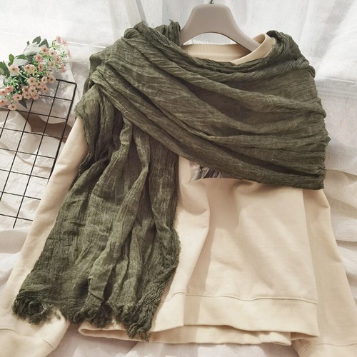Natural Wrinkle Scarves Unisex Style Cotton Tassel Scarf Soft Long Shawl - Picture 18 of 38