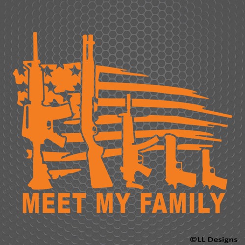Distressed American Flag Meet My Family Firearms Vinyl Decal - Choose Color/Sze - Picture 19 of 25