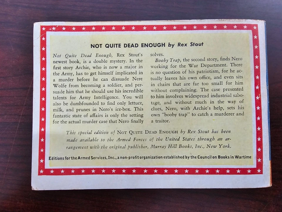 NOT QUITE DEAD ENOUGH by Rex Stout, Armed Services Edition #906 - Image 2 of 4