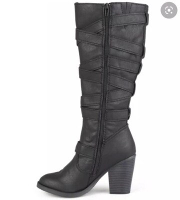Madden Girl Kiickbak Black Knee High Biker Style Boots Straps