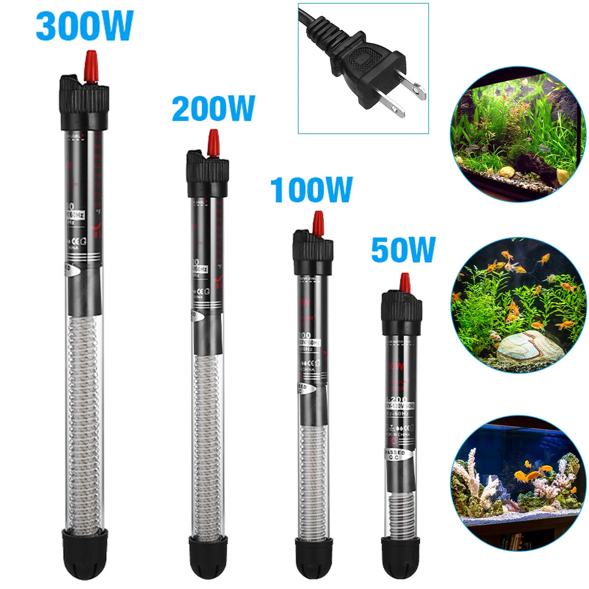 Aquarium Water Heater 100W-200-300W Submersible Fish Tank Thermostat  Heating | eBay