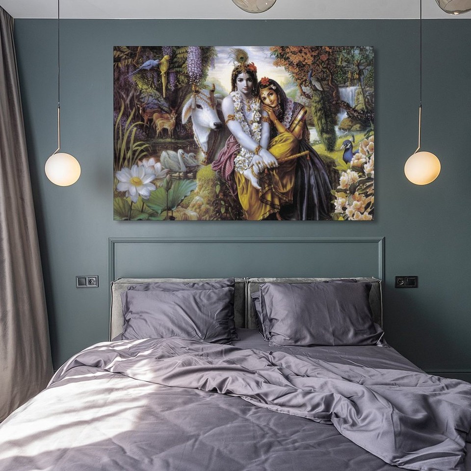 Lord Krishna With Radha Religious Canvas Art Wall Painting Poster