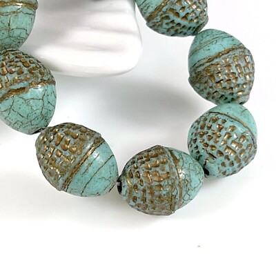 12mm Acorn Beads, Sea Green w/Matte Finish w/Gold Wash, Czech Glass, 8 Pieces
