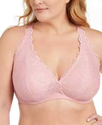 INC Womens Fresh Carnation Lace Halter Back Bralette Size 2X , Pink