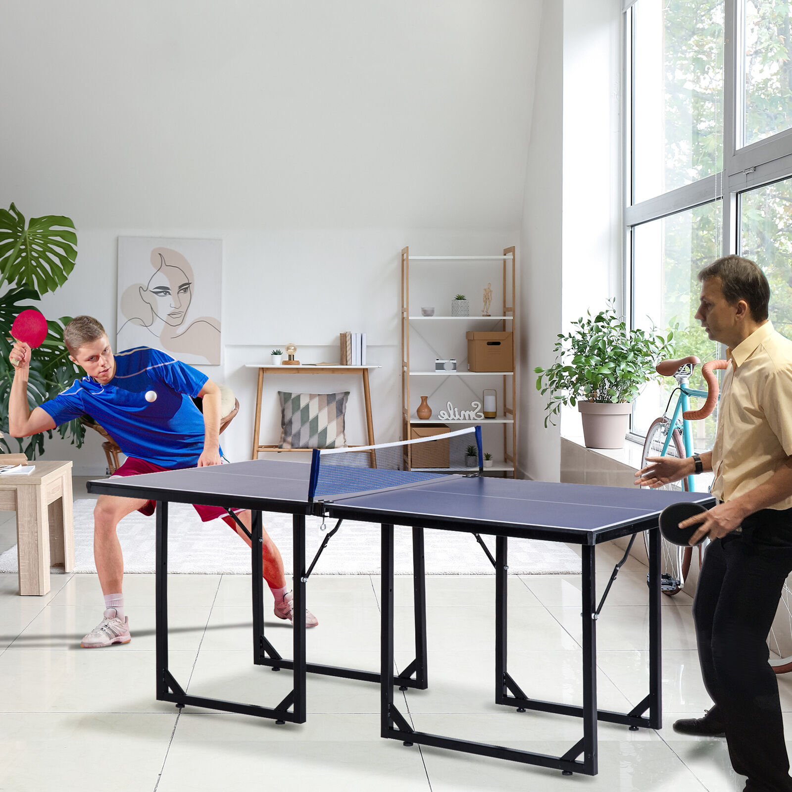 Homcom - Mesa de ténis de mesa dobrável, PING PONG