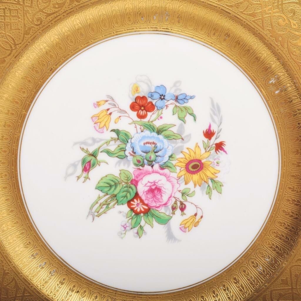 T V Limoges France Gold Encrusted Floral Porcelain La Cloche Plate