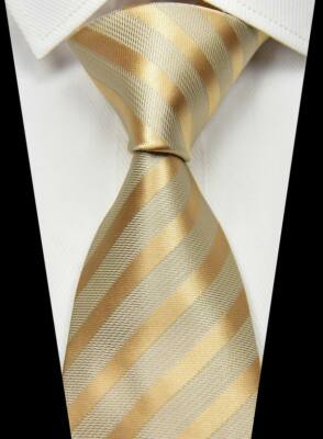 New Classic Striped Khaki Beige 100% Silk Men's Necktie Neck Tie 3.15''(8CM)