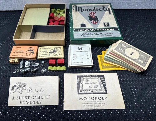 Vintage Monopoly Popular Edition Parker brothers Wood Buildings No Board 1951