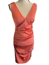 👗🟠NWOT Cache Peach V Neck Dress Padded Bust Wiggle Dress Size 8